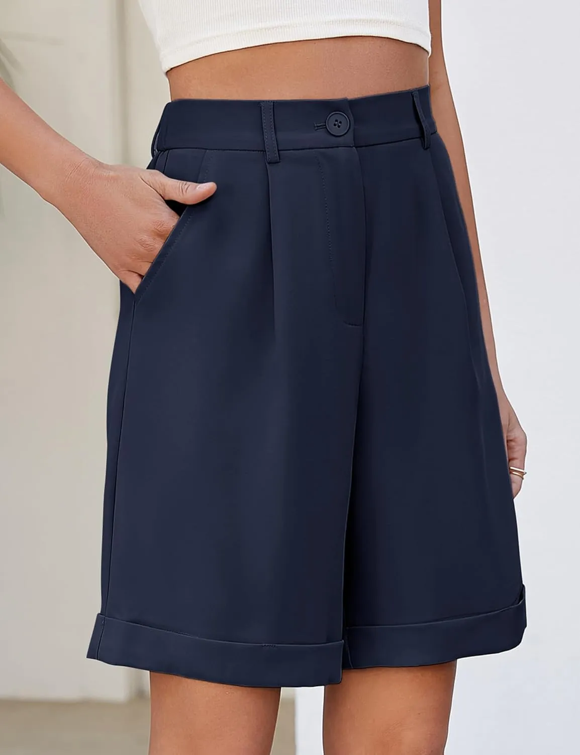 BBX Lephsnt Summer Bermuda Shorts for Women 2025 Trendy Elastic High Waisted Wide Leg Shorts Work Casual Dressy Shorts
