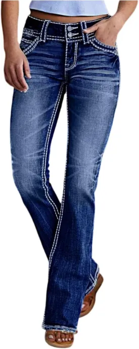 Bell Bottom Jeans for Women Vintage Stretchy Bootcut Wide Leg Low Rise Jeans Distressed Wash Flare Ankle Denim Pants