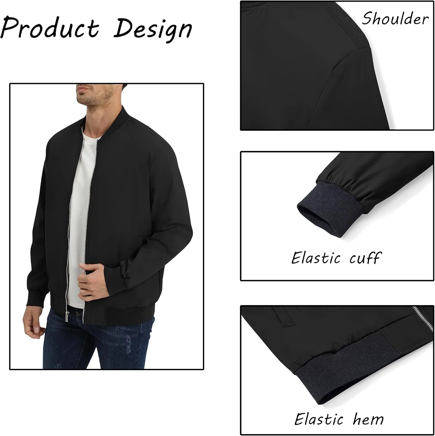 BIYLACLESEN Men's Lightweight Bomber Jackets Windbreaker Jackets Casual Fashion Jackets Zip Up Coats with Pockets