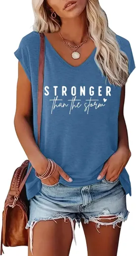 BLACKMYTH Women's Graphic Tees V-Neck Stronger Cap Sleeve T-Shirts