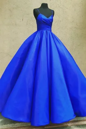 Blue Satin Long Prom Dresses A-Line Evening Dresses