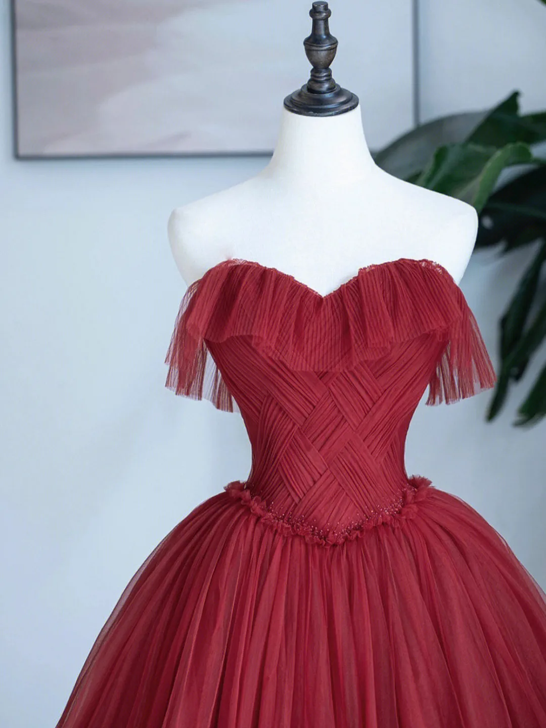 Burgundy Sweetheart Neckline Long Formal Dress A-Line Strapless Evening Dress
