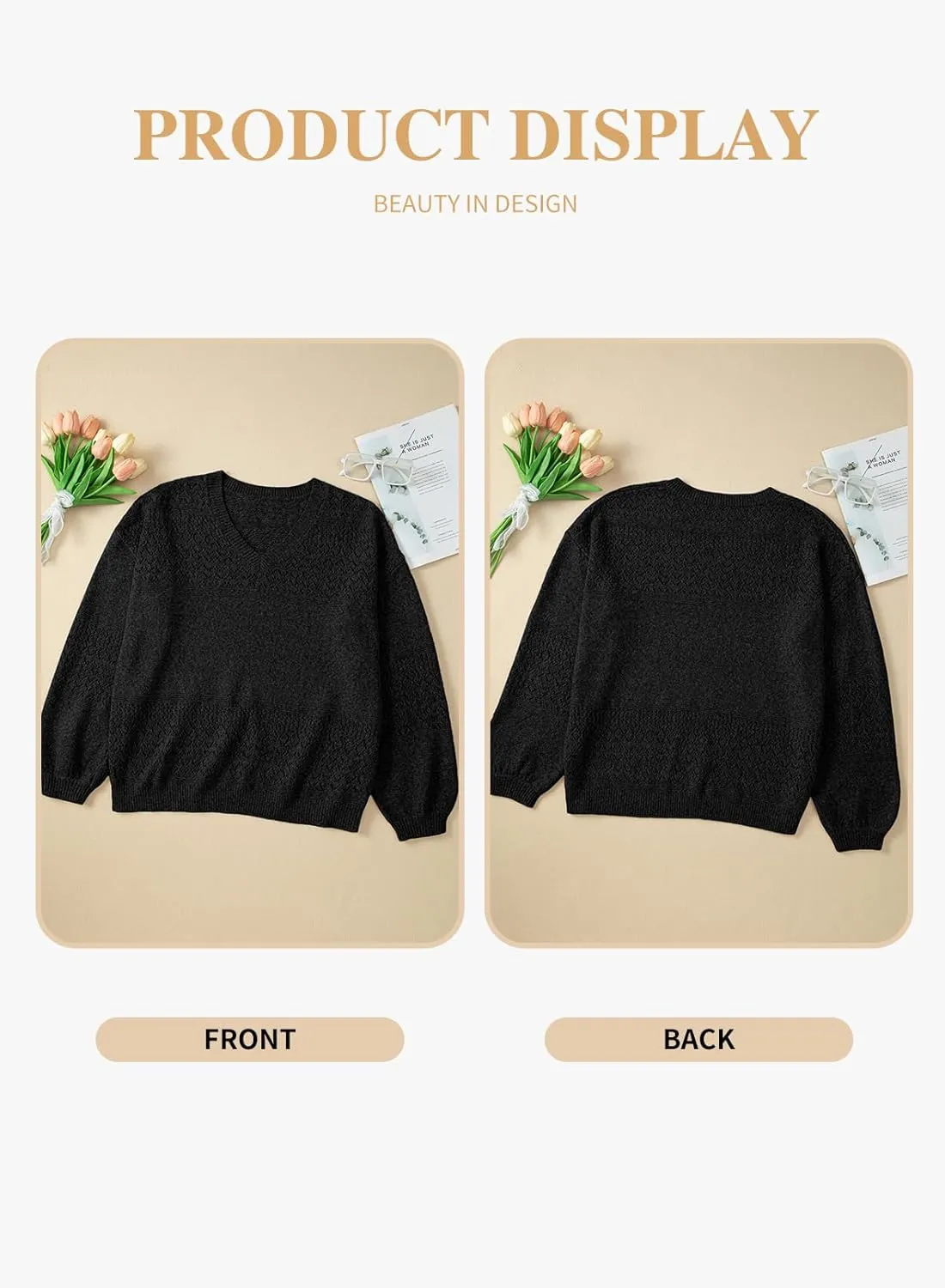 Eytino Womens Plus Size Sweater Casual Long Sleeve V Neck Crochet Knit Lightweight Pullover Sweater Tops(1X-5X)