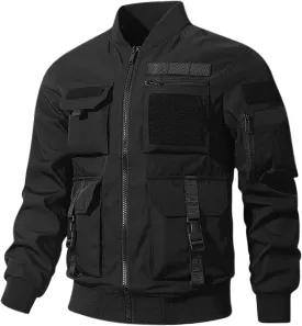 Finelylove Mens Military Tactical Jacket Lightweight Cargo Bomber Jacket Waterproof Spring Fall Windbreaker with Pockets