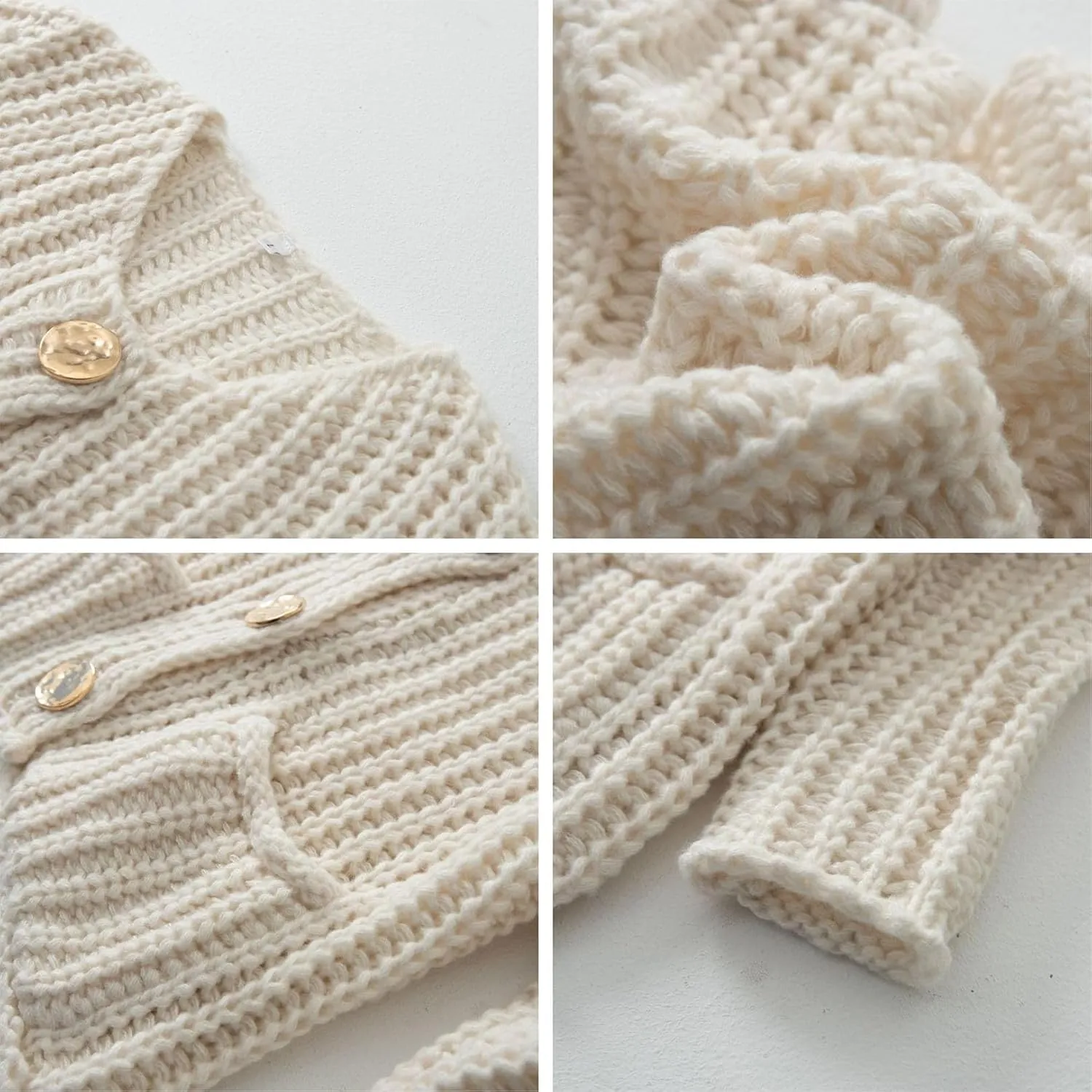 Flygo Cropped Cardigan Sweaters for Women Long Sleeve Cable Knit Cardigan Open Front Chunky Cardigan Sweaters with Pockets