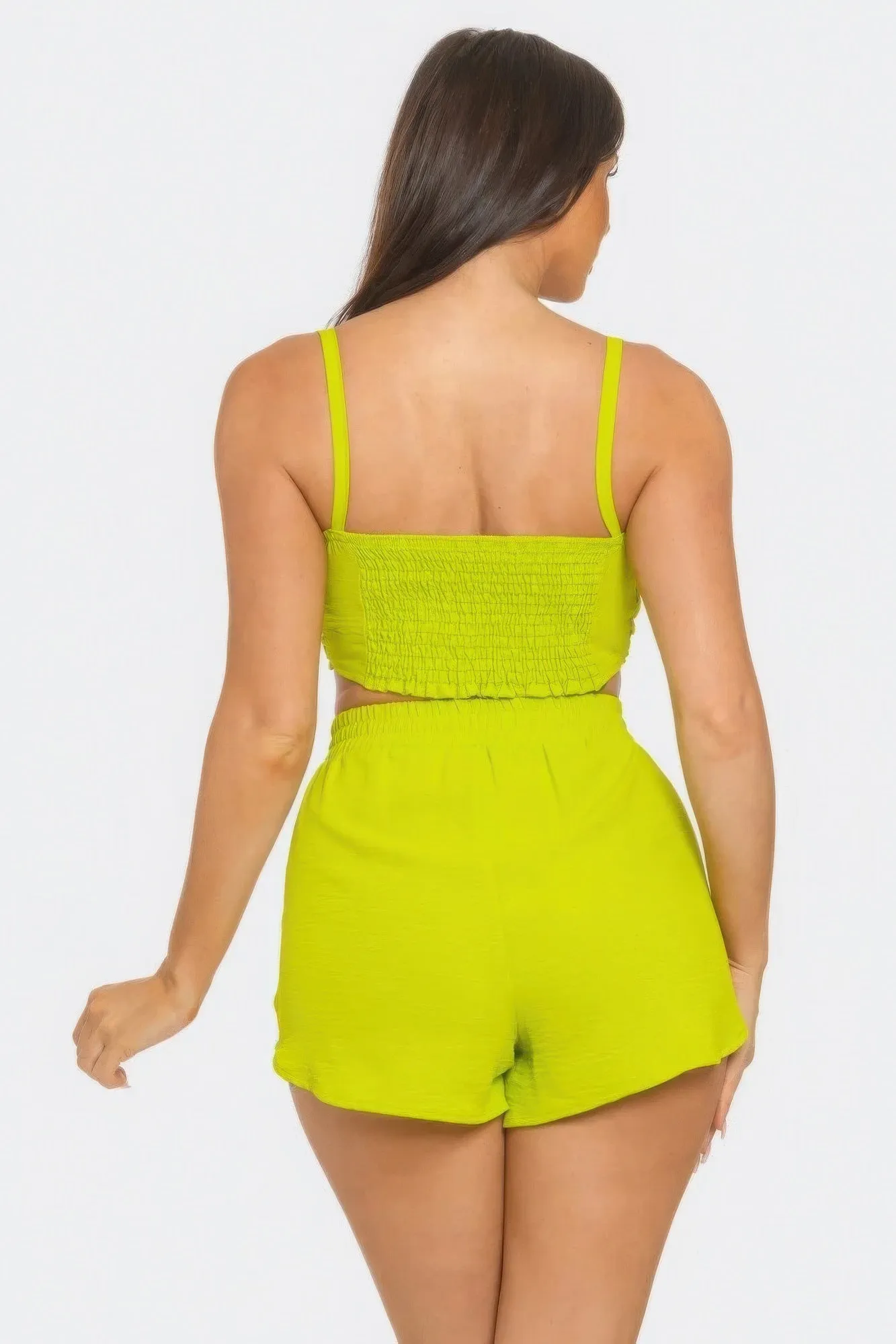 Front Oversized Bow Twisted Tie Top And Shorts Outfit Set