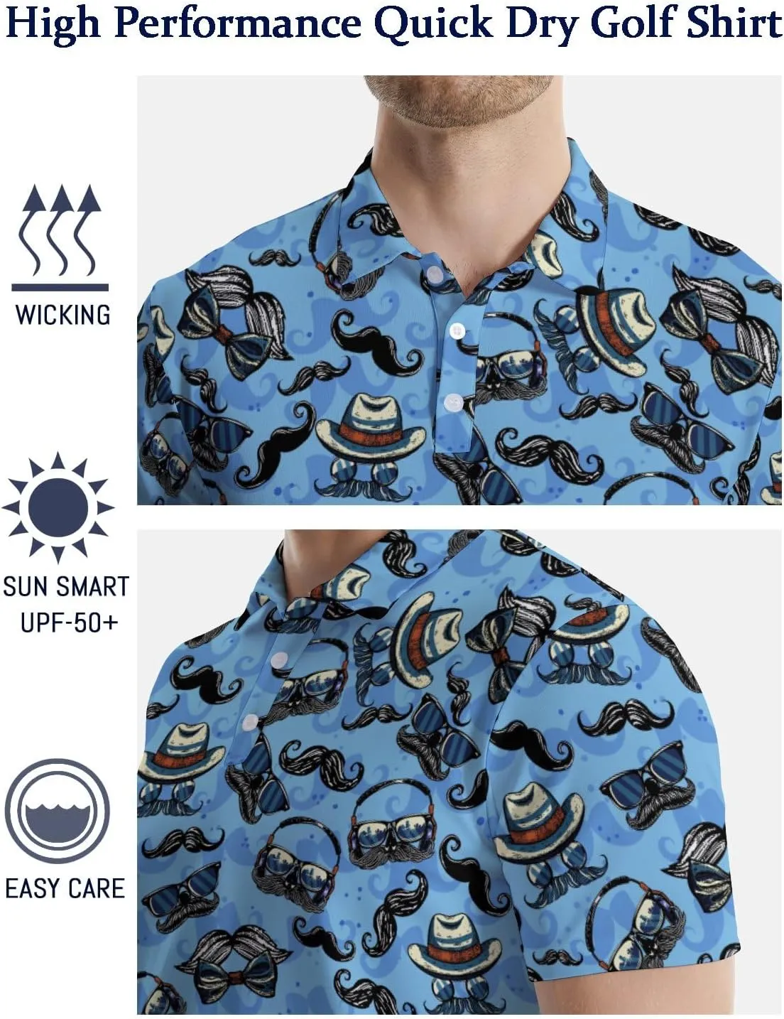 Golf Polo Shirts for Men Funny Print Quick Dry Short Sleeve Performance Golf Shirts Moisture Wicking Polo Shirts