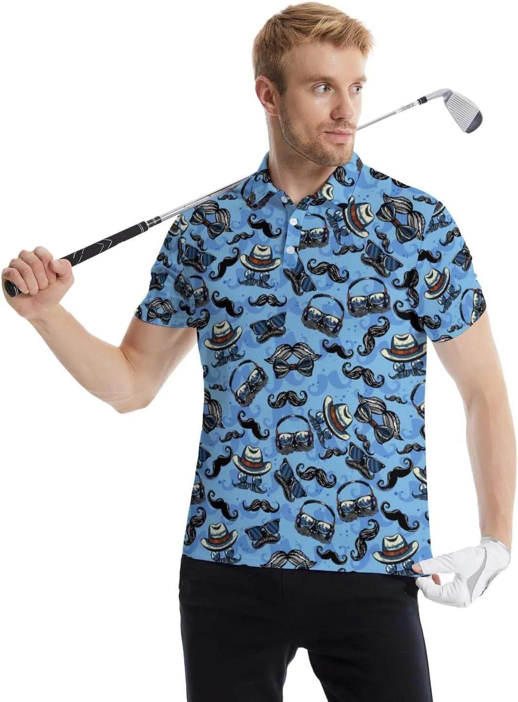 Golf Polo Shirts for Men Funny Print Quick Dry Short Sleeve Performance Golf Shirts Moisture Wicking Polo Shirts