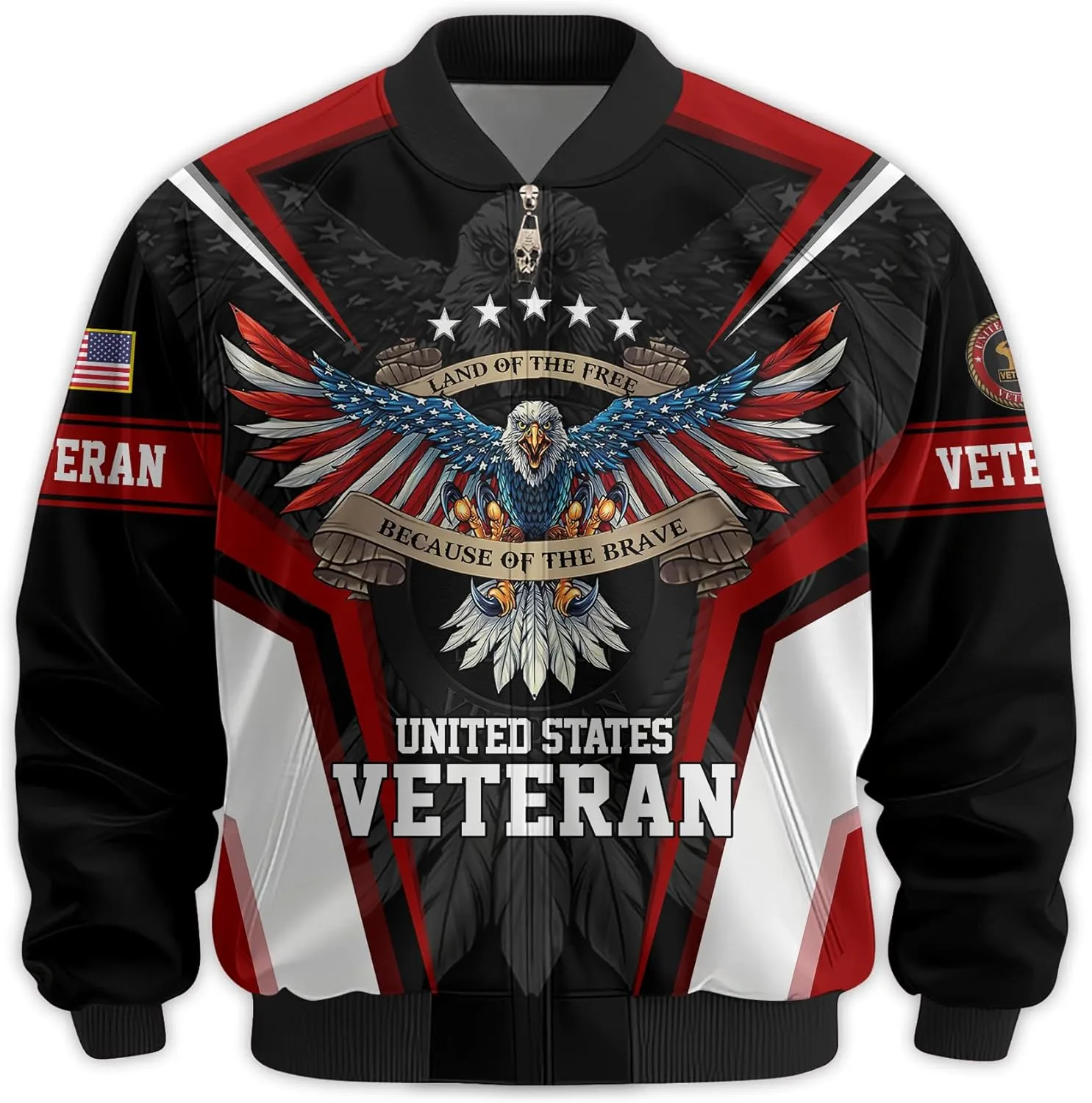 Land Of The Free Vets Jacket Bomber Veterans Jackets, Durable Military Windbreaker Jacket, Patriotic Jackets for Men
