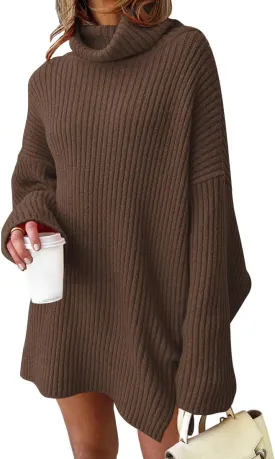 LILLUSORY Womens Turtleneck Oversized Long Sweater Dress 2025 Plus Size Tunic Pullover Knit Fall Dresses
