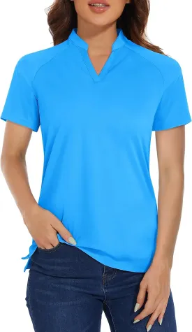 MAGCOMSEN Women's Golf Polo Shirts UPF 50  V Neck Collarless Short Sleeve Shirts Quick Dry Tennis T-Shirts