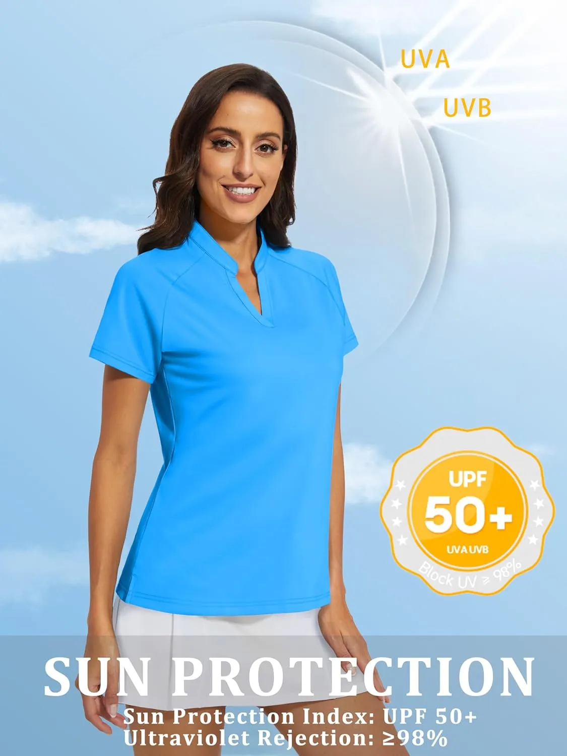 MAGCOMSEN Women's Golf Polo Shirts UPF 50  V Neck Collarless Short Sleeve Shirts Quick Dry Tennis T-Shirts