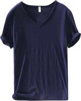 Mens 100% Cotton V-Neck T Shirts Loose Fit Soft Short Sleeve Streetwear Basic Tee Tops Summer Beach Hippie Shirt
