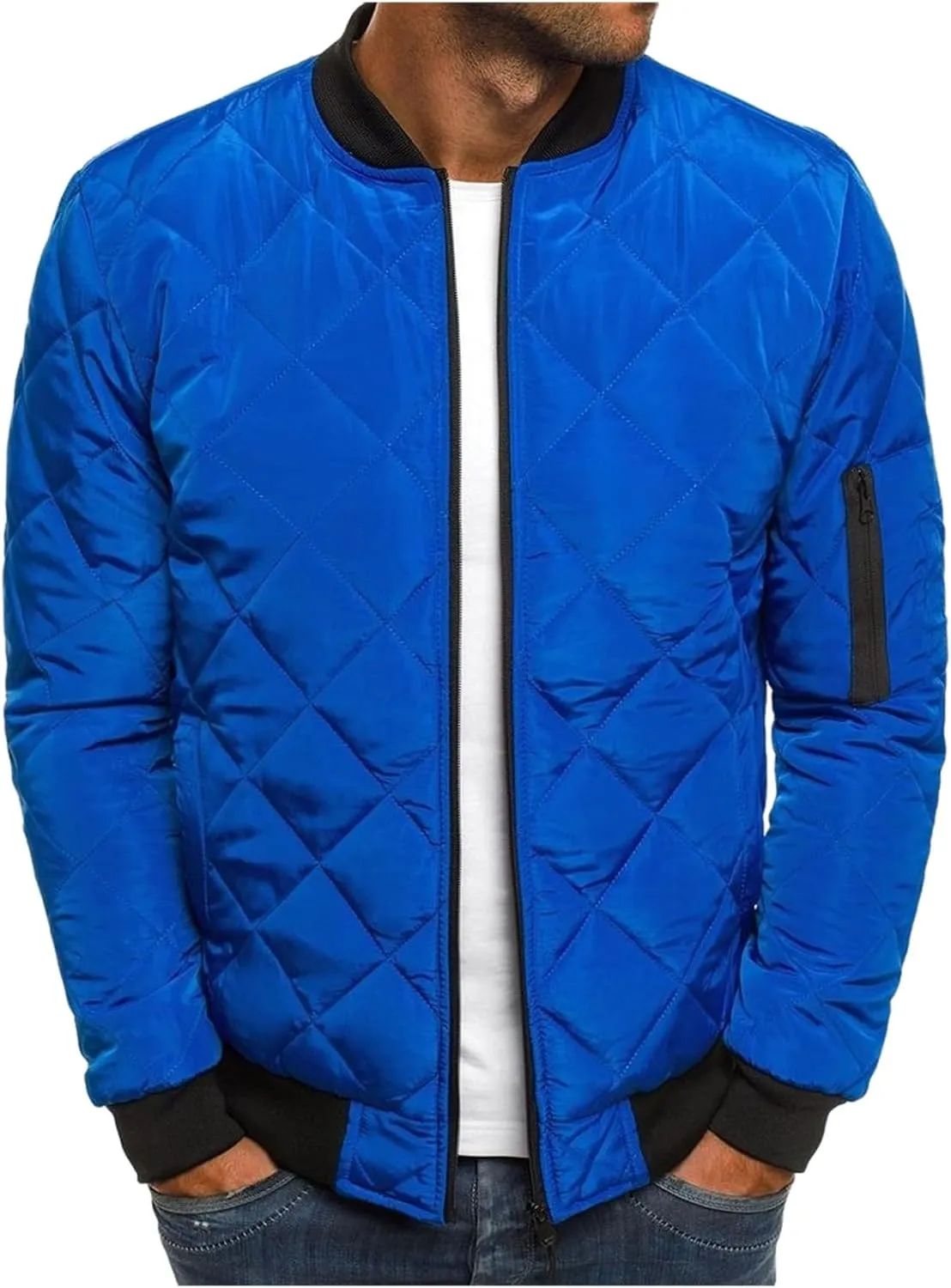 Mens Bomber Jackets Lightweight Jacket Coat Loose Fit Outwear Casual Sportswear Diamond Quilted Jackets