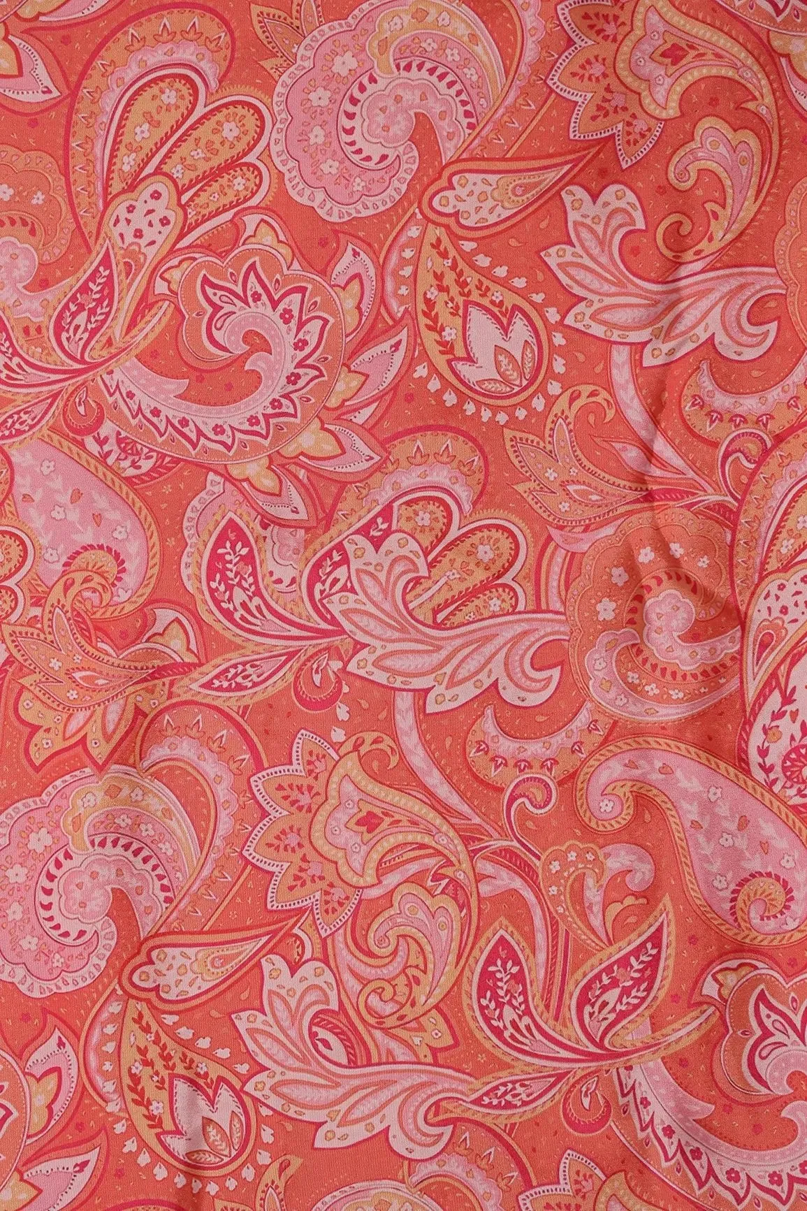 Orange Traditional Pattern Digital Print On French Crepe Fabric