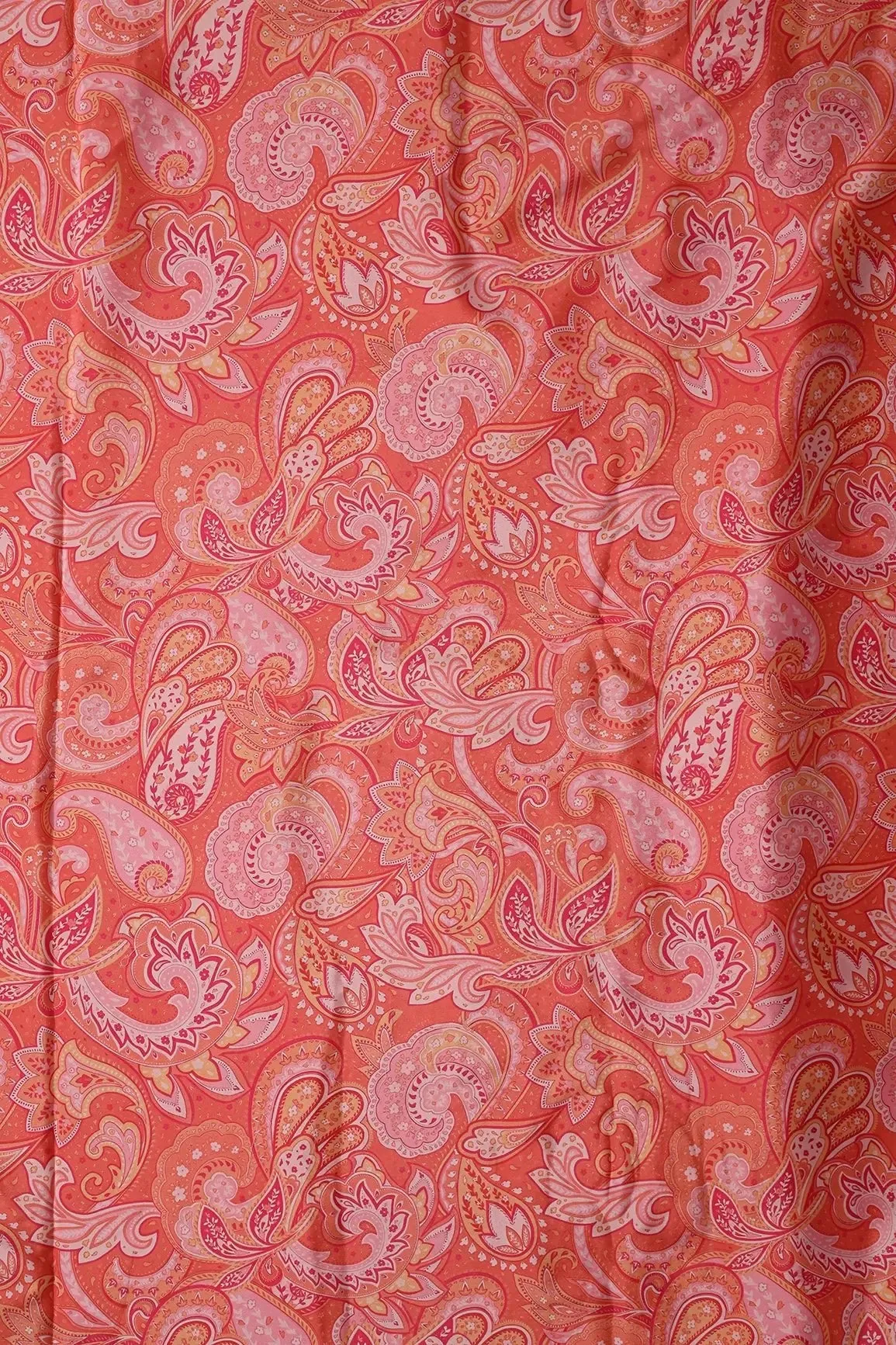 Orange Traditional Pattern Digital Print On French Crepe Fabric