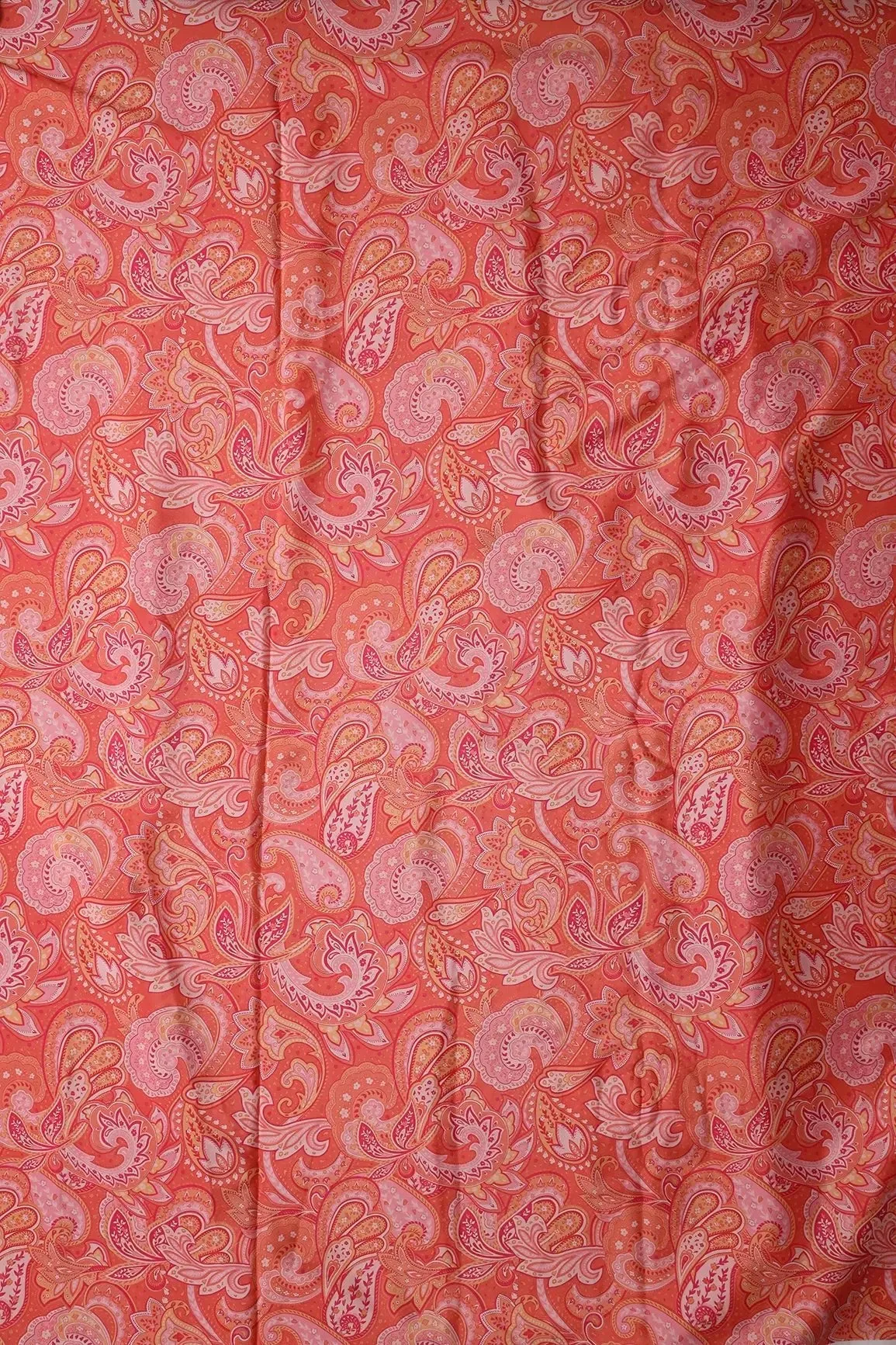 Orange Traditional Pattern Digital Print On French Crepe Fabric
