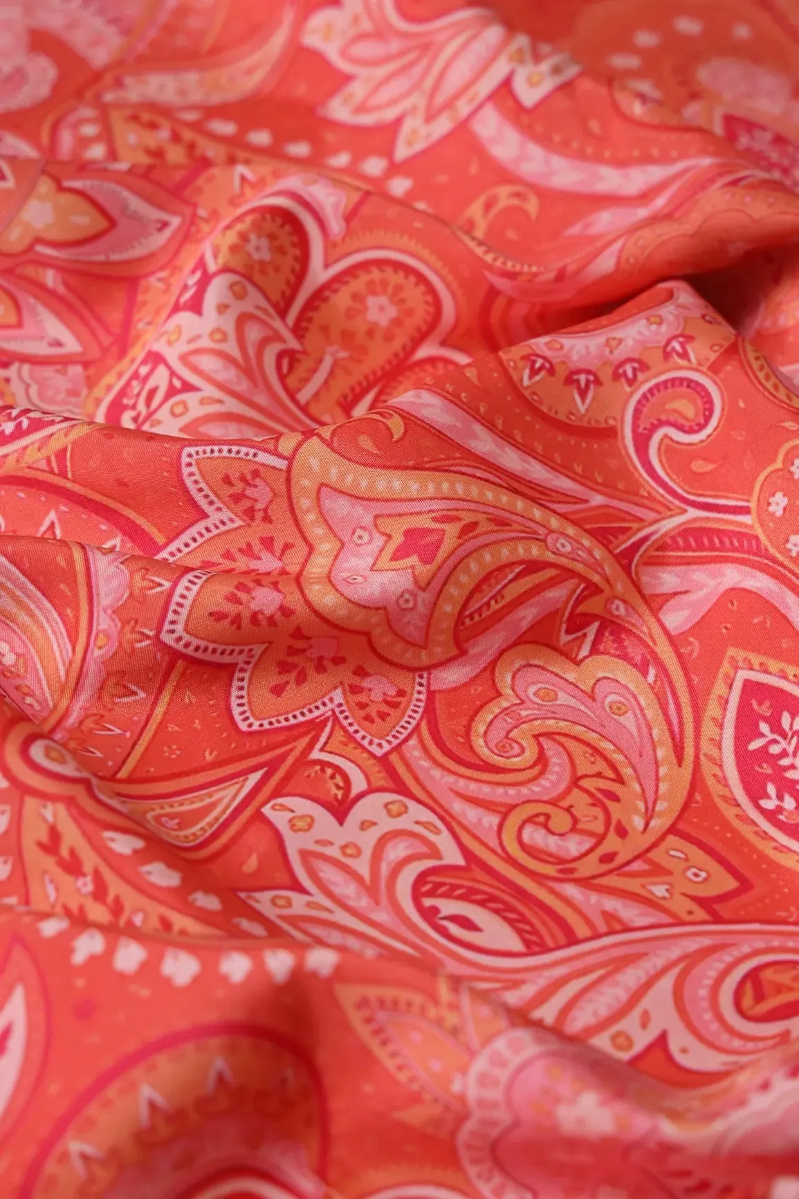 Orange Traditional Pattern Digital Print On French Crepe Fabric