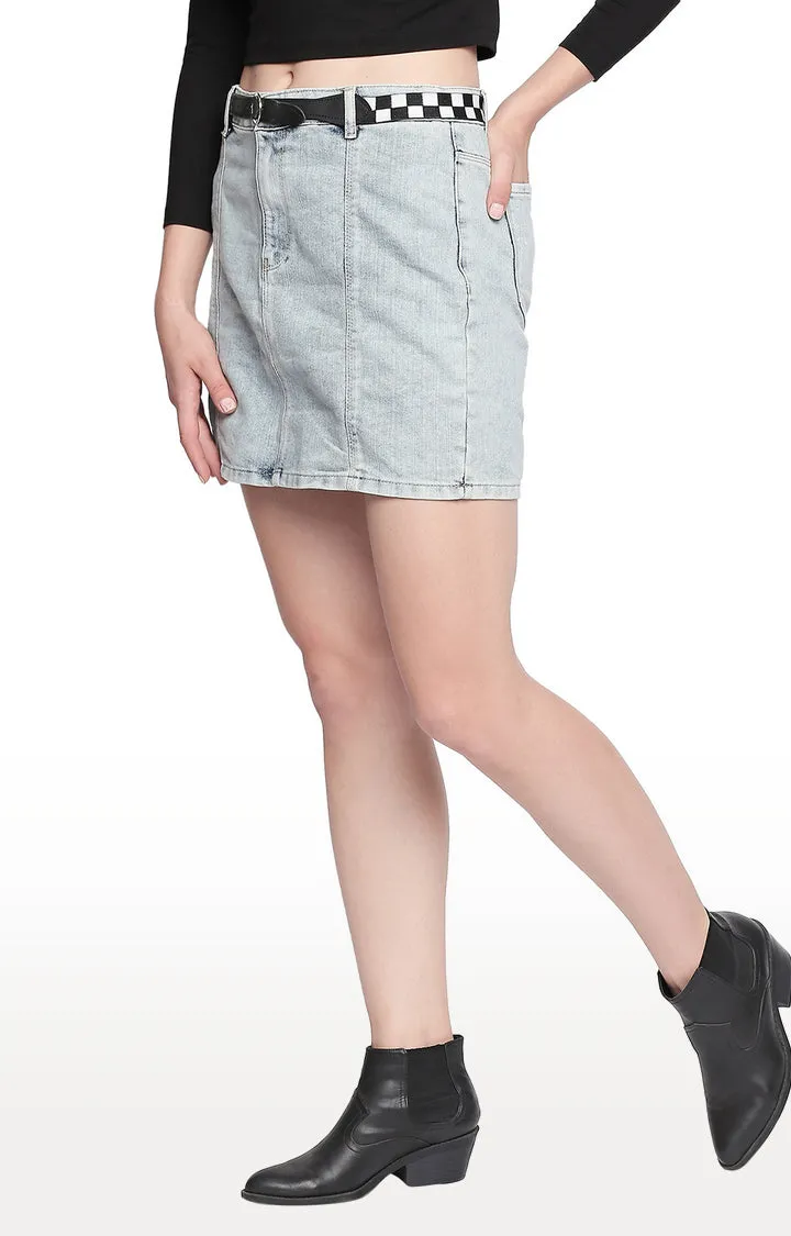 Spykar Women Light Blue Solid Skinny Fit Skirt
