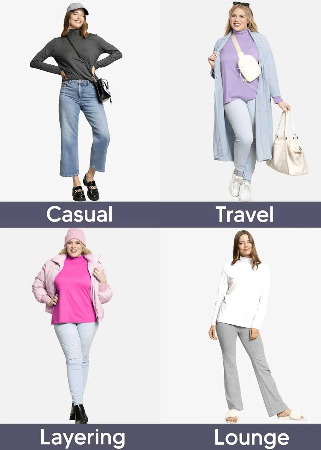STRETCH IS COMFORT Women's and Plus Oh So Soft Long Sleeve Mock Turtleneck Top Regular and Relaxed Fit Everyday Wear XS-5XL