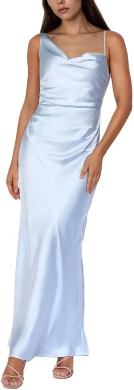 Summer Satin Maxi Dresses for Women 2025 Cowl Neck Ruched Silk Formal Wedding Guest Bridesmaid Slip Dress with Slit