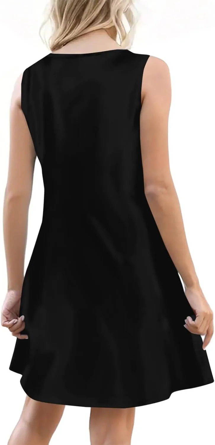 Sun Dresses for Women 2025 Summer Solid/Floral Button Down Sleeveless Midi Dress Loose Vacation Beach Swimsuit Coverups
