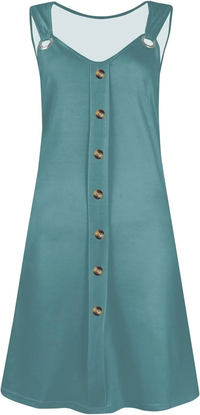 Sun Dresses for Women 2025 Summer Solid/Floral Button Down Sleeveless Midi Dress Loose Vacation Beach Swimsuit Coverups