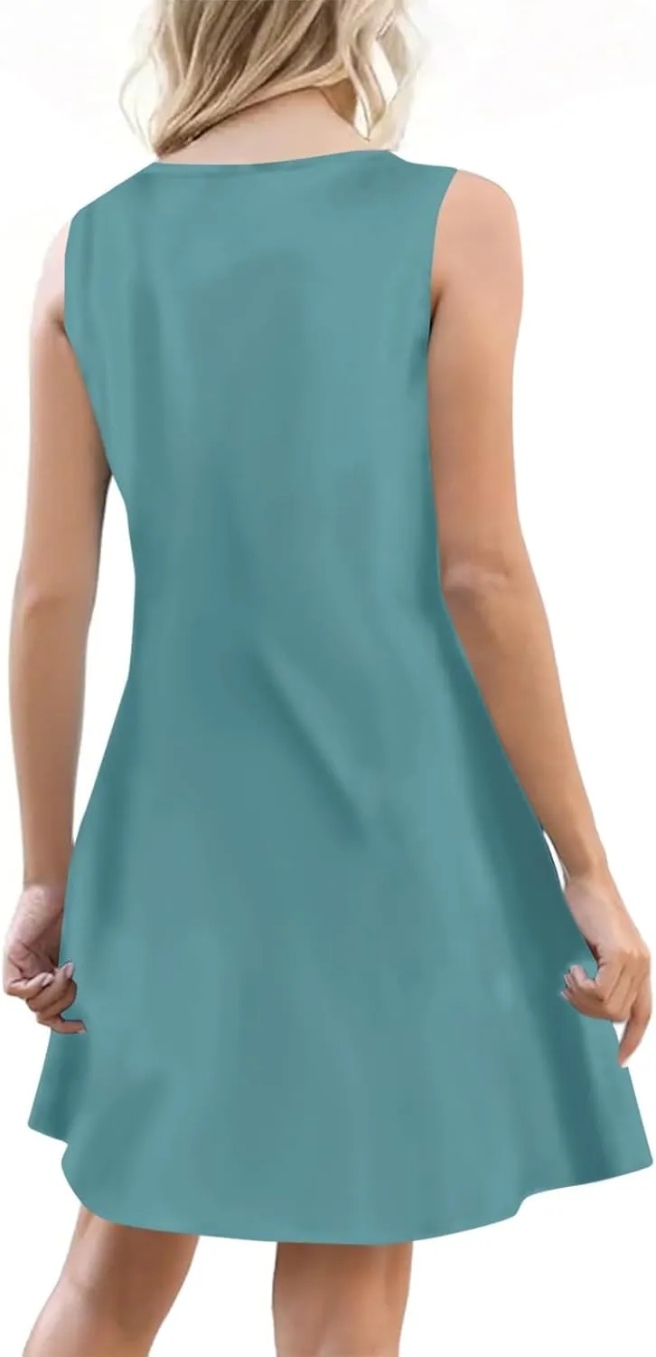 Sun Dresses for Women 2025 Summer Solid/Floral Button Down Sleeveless Midi Dress Loose Vacation Beach Swimsuit Coverups
