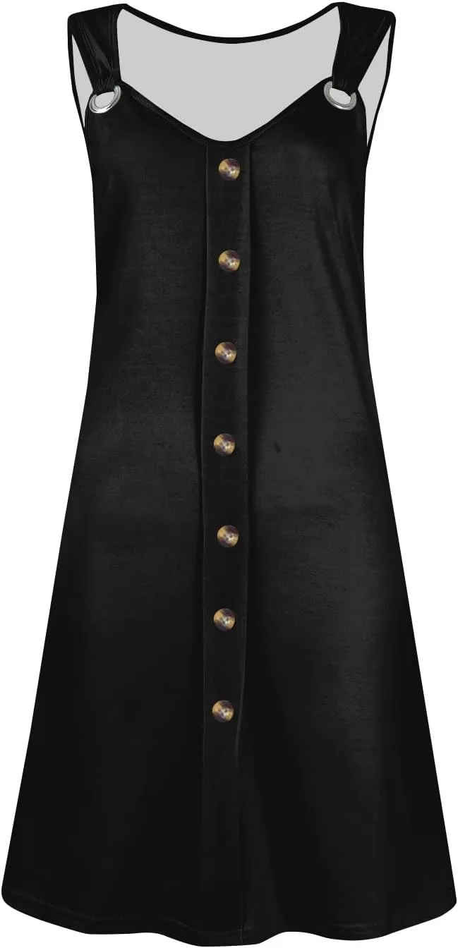 Sun Dresses for Women 2025 Summer Solid/Floral Button Down Sleeveless Midi Dress Loose Vacation Beach Swimsuit Coverups