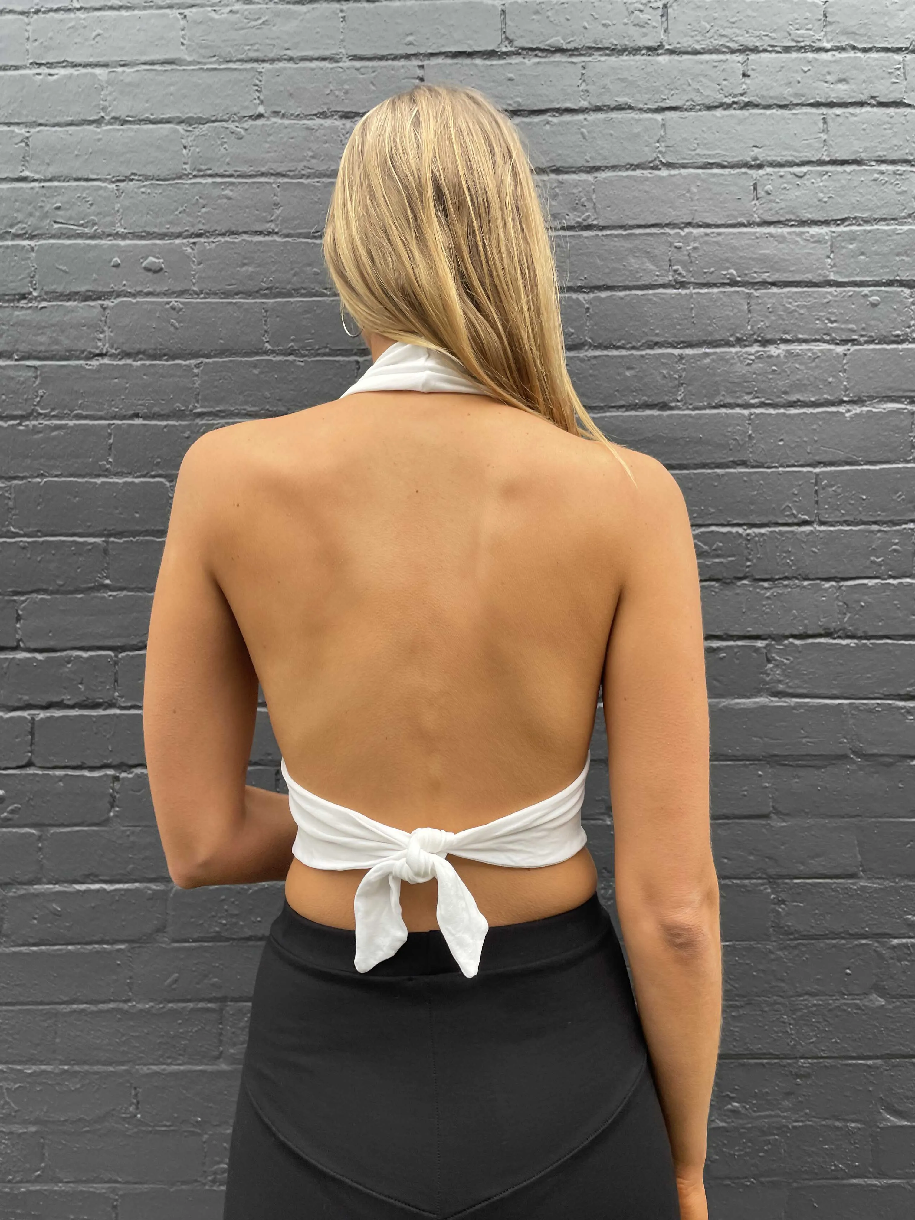 T-Bar  Halter Top. White
