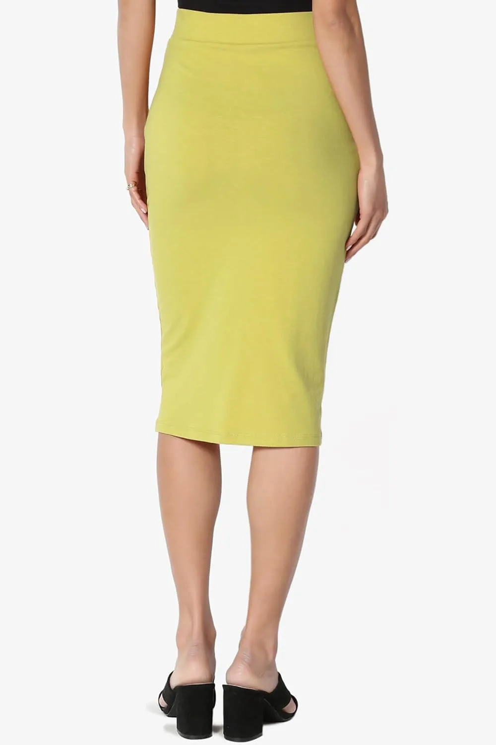 TheMogan Women's Basic Comfort Stretch Cotton Elastic High Waist Knee Midi Pencil Skirt