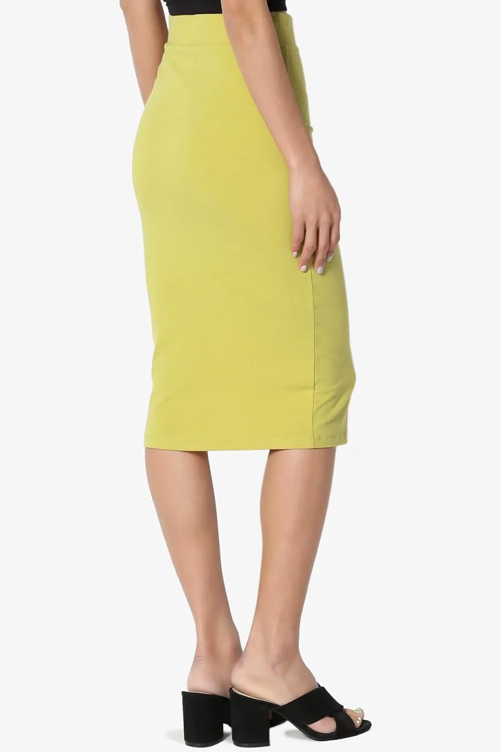 TheMogan Women's Basic Comfort Stretch Cotton Elastic High Waist Knee Midi Pencil Skirt