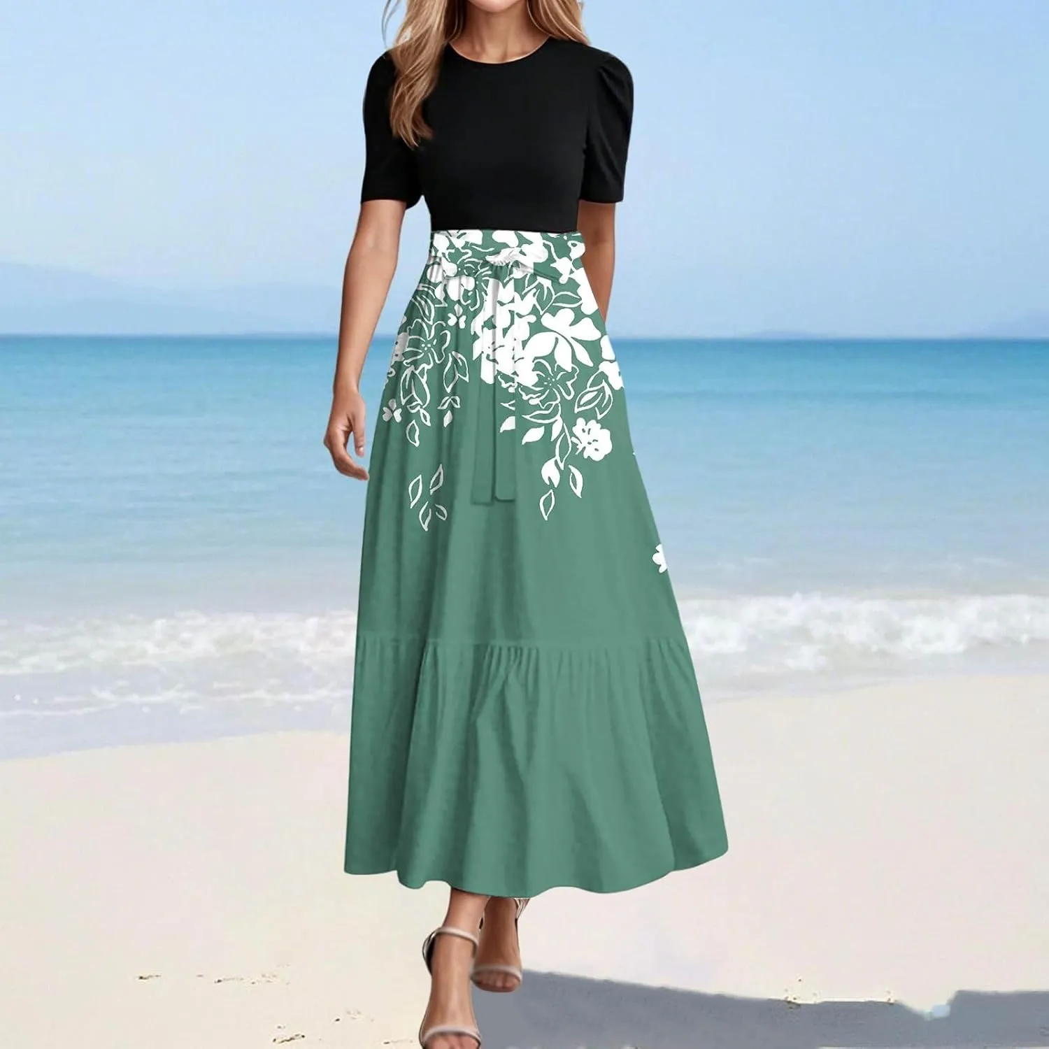 Women Dresses Floral Print High Waist Elegant Cocktail Dress with Chic Design for Summer Parties and Events