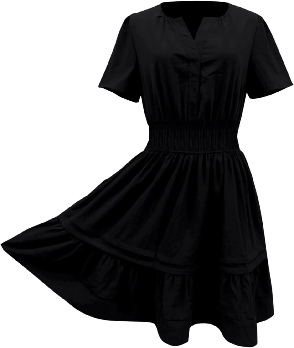 Women Summer Mini Short Dress Wrap V Neck Short Flared Sleeve Wedding Guest Dress Beach Vacation Tropical Sundress