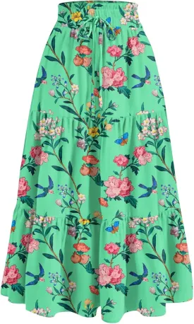 Women's 2025 Bohemian Long Skirts Flowy High Waist A Line Elegant Maxi Skirts for Women Summer Pleated Midi Skirts