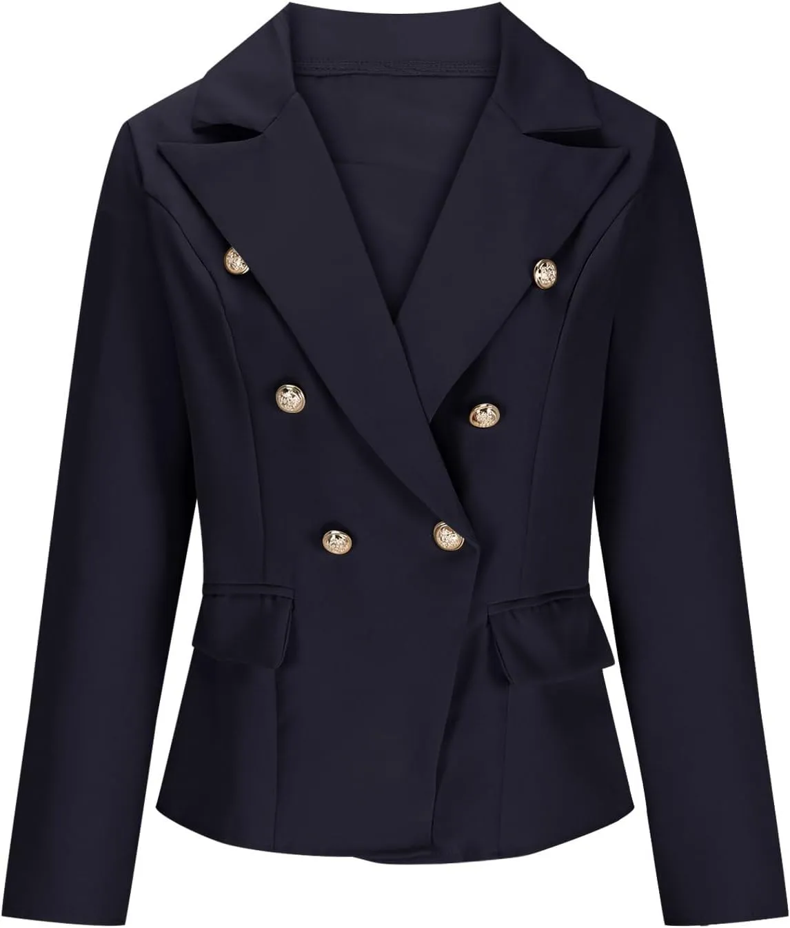Womens Blazer Lapel Collar Open Front Suit Top Fashion Double Breasted Solid Pea Coat Business Work Office Jackets