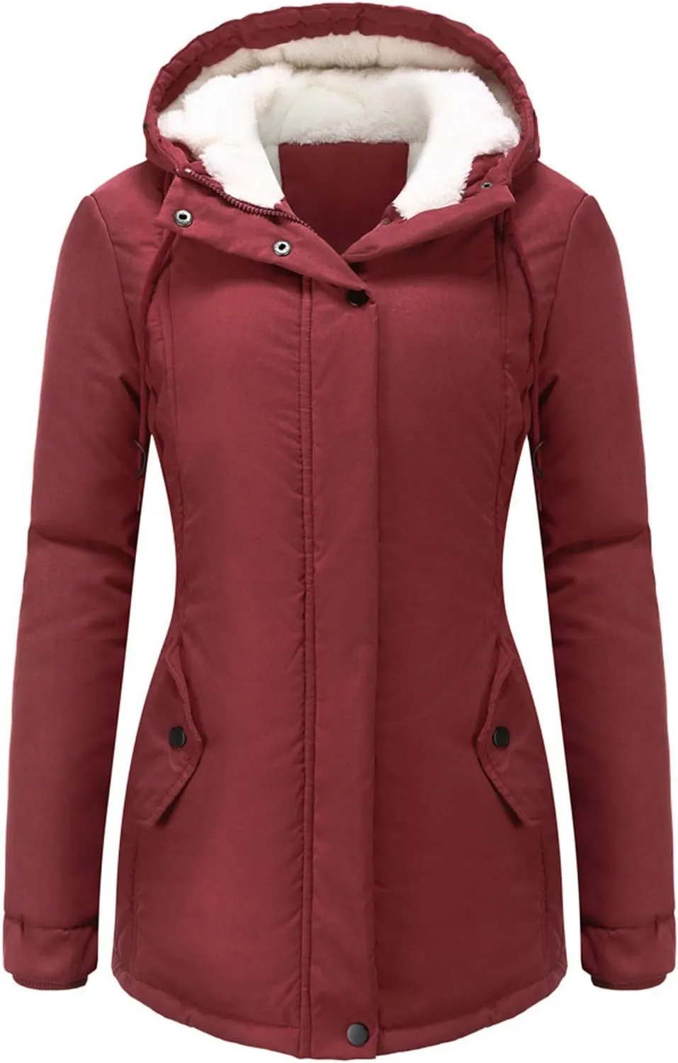 Womens Casual Solid Zipper Overcoat Long Sleeve Drawstring Outwear Warm Loose Soft Jacket Coat Home Outdoor Clothes