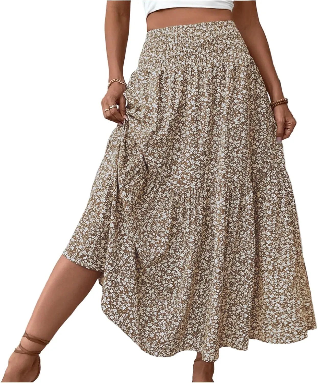 Women's Skirts Bohemian Long Skirts Flowy High Waist A Line Maxi Skirts Summer Pleated, S-XL