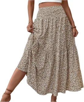 Women's Skirts Bohemian Long Skirts Flowy High Waist A Line Maxi Skirts Summer Pleated, S-XL
