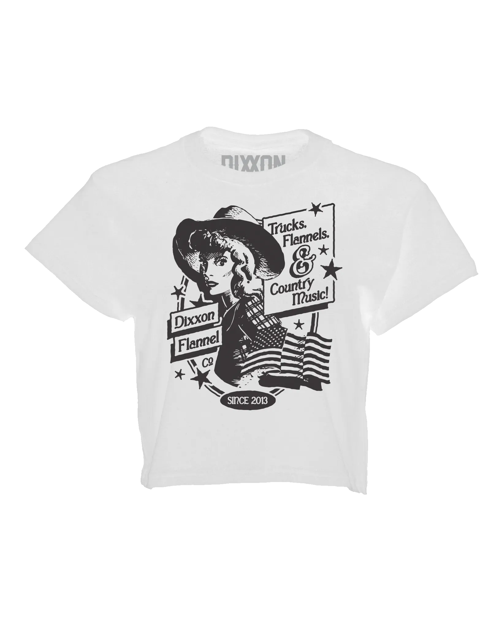 Women's Trucks, Flannels, & Country Music Crop Top - White