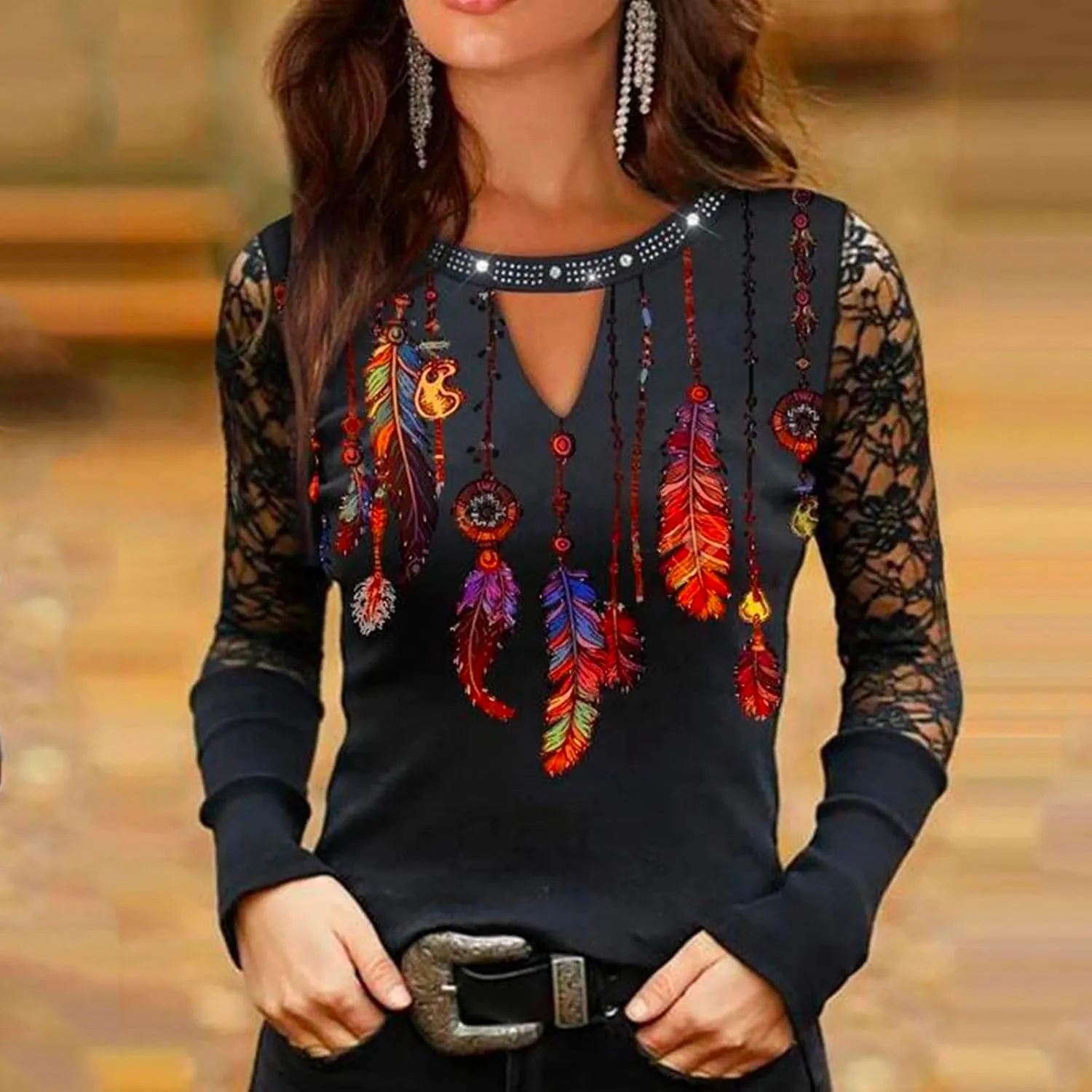 Womens Tunic Tops Sexy Criss-Cross Long Sleeve Blouse Lace Cut Out Cold Shoulder Tops Dressy Basic Shirts