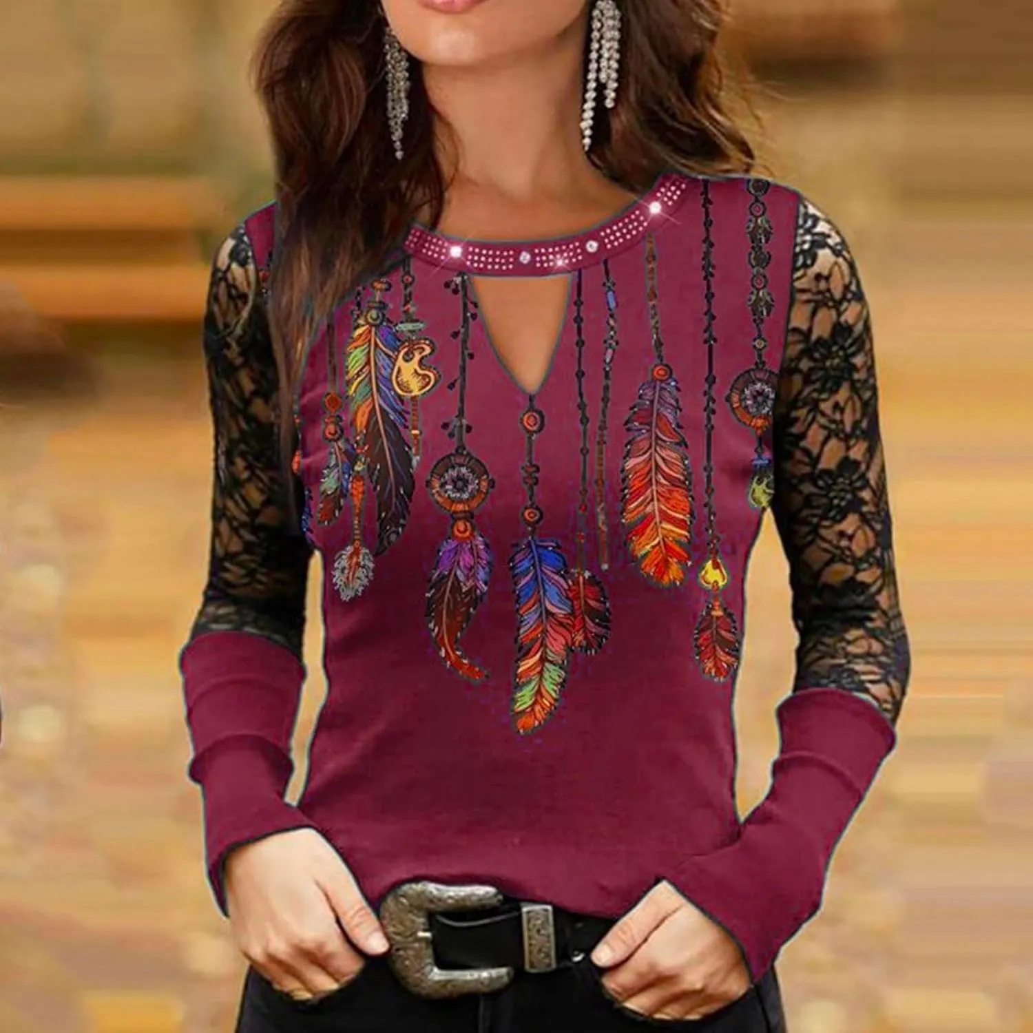 Womens Tunic Tops Sexy Criss-Cross Long Sleeve Blouse Lace Cut Out Cold Shoulder Tops Dressy Basic Shirts
