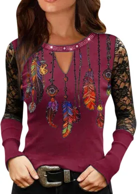 Womens Tunic Tops Sexy Criss-Cross Long Sleeve Blouse Lace Cut Out Cold Shoulder Tops Dressy Basic Shirts