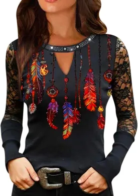 Womens Tunic Tops Sexy Criss-Cross Long Sleeve Blouse Lace Cut Out Cold Shoulder Tops Dressy Basic Shirts