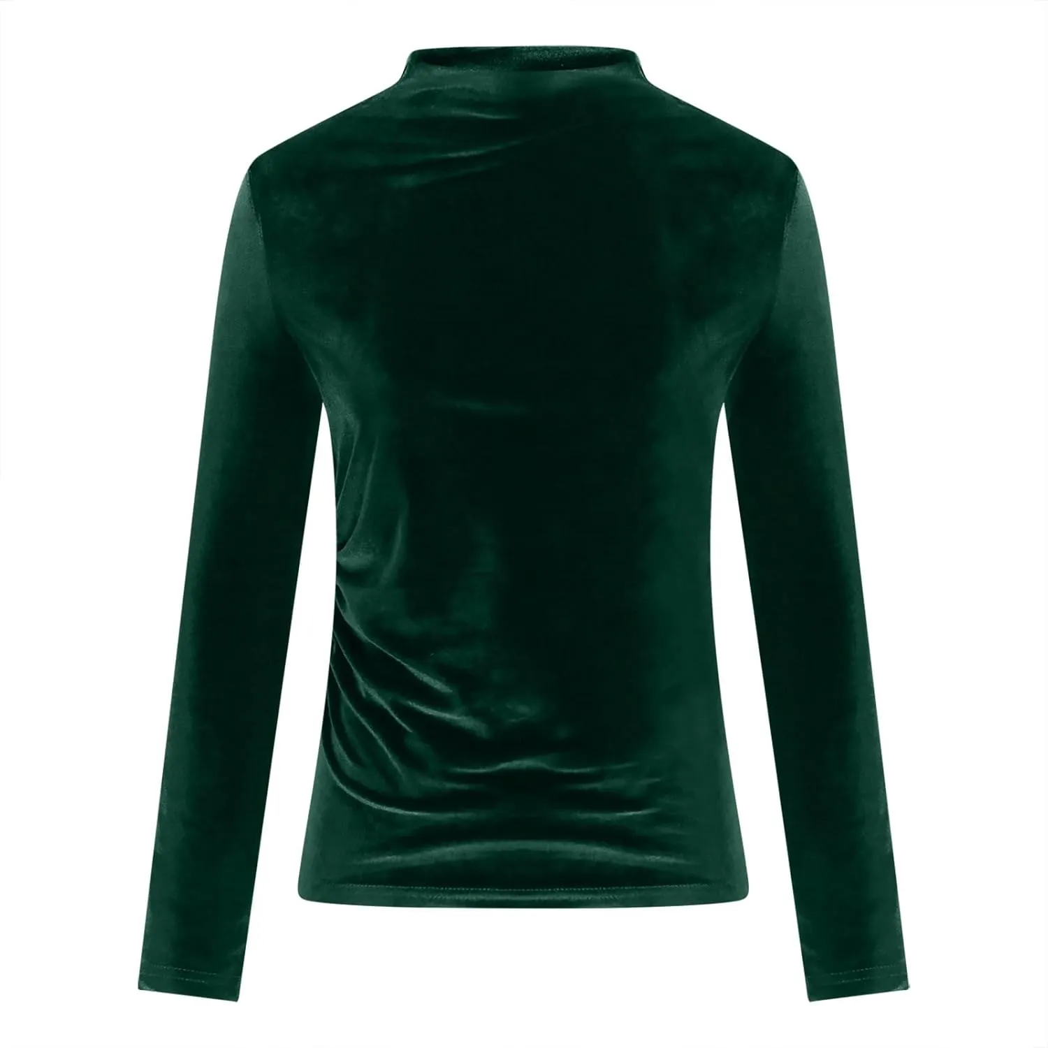 Women's Turtleneck Velvet Blouses Long Sleeve Ruched Slim Fit Shirts Velour Tops Solid Color Casual Pullover Tunics