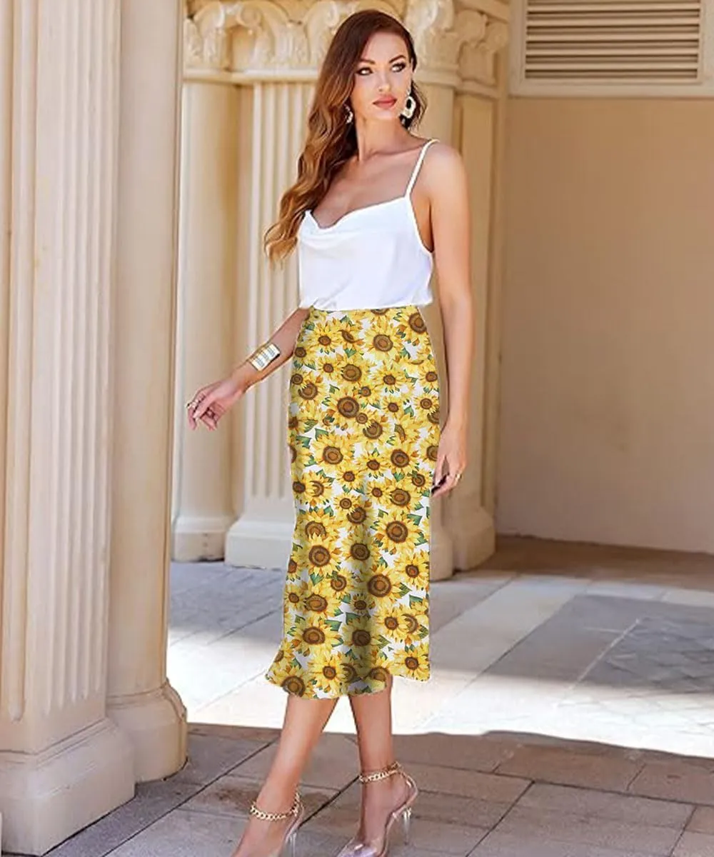 ZWSYXL Ladies Leopard Print Skirt High Waist Elastic Silk Satin Midi Skirt Spring Casual Mid-Length Cheetah A Link Skirts
