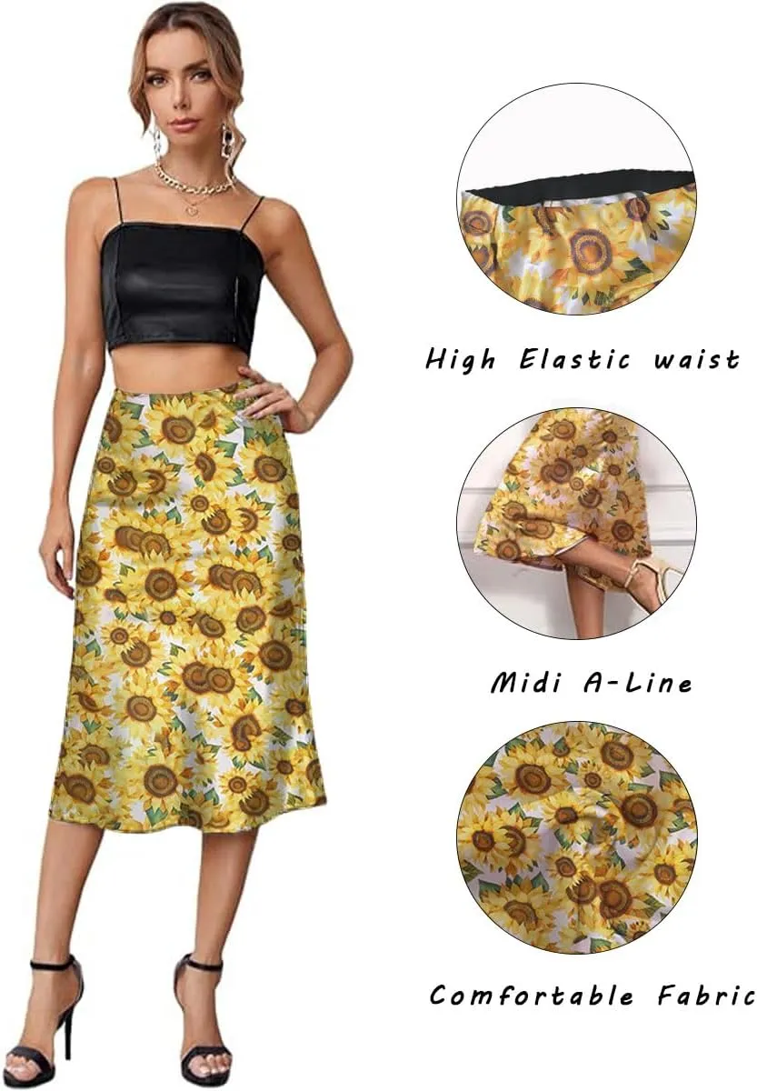 ZWSYXL Ladies Leopard Print Skirt High Waist Elastic Silk Satin Midi Skirt Spring Casual Mid-Length Cheetah A Link Skirts